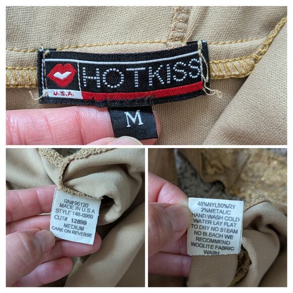 Y2K HotKiss Babydoll Dress Womens M Gold Metallic Lace Vintage Fairy Romantic - Picture 3 of 8